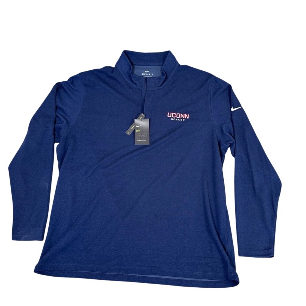 NWT Nike UConn Soccer Mens Navy Blue Dri-Fit Quarter Zip Pullover Sweatshirt NWT